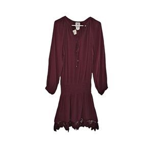 Muche et Muchette Long Sleeve Lace Boho Dress Burgundy OS